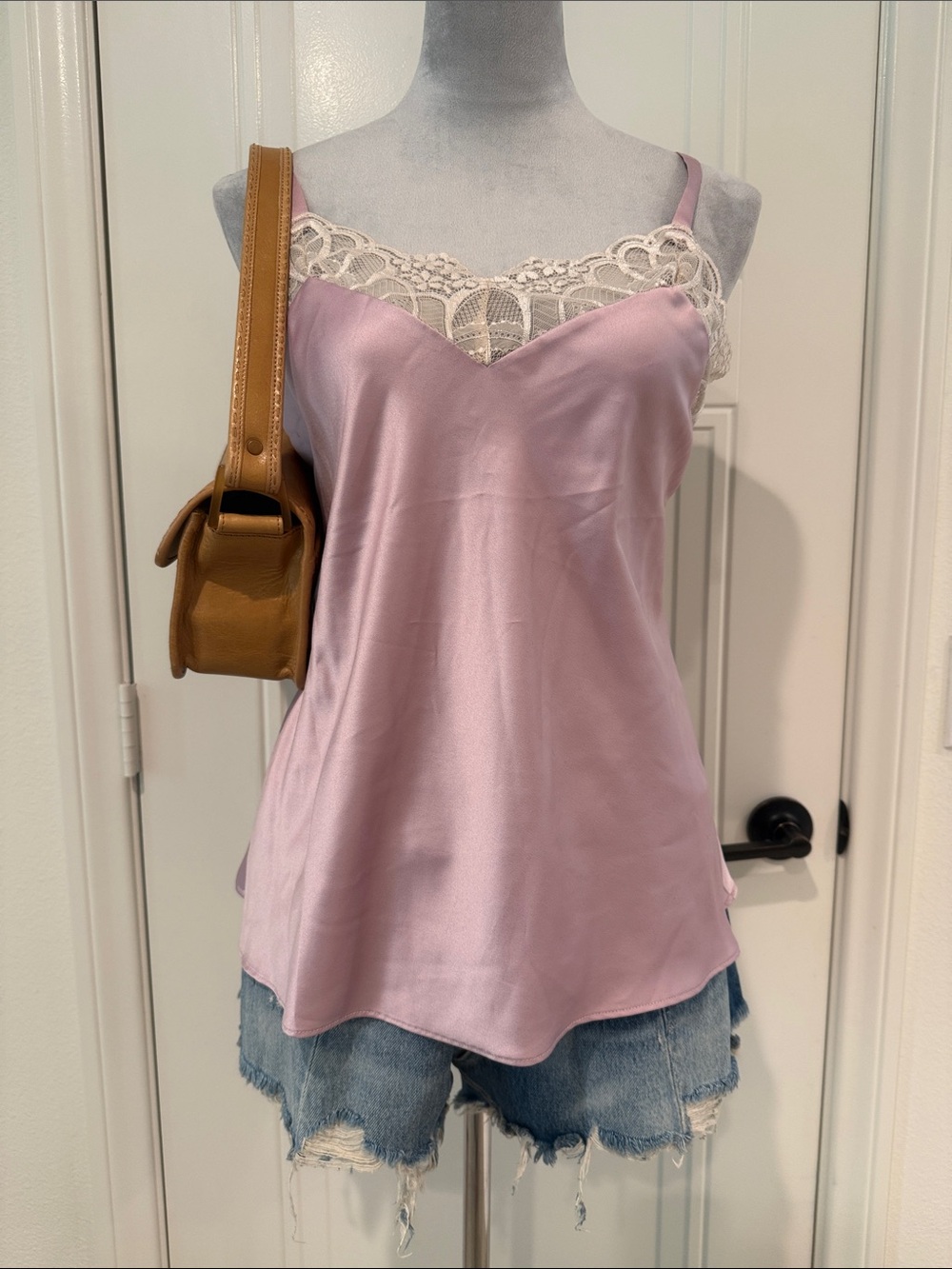 Flora Nikrooz Lilac Satin Cami with Cream Lace